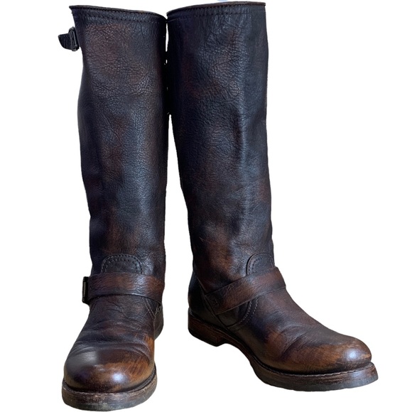 Frye Veronica Slouchy Tall knee high Boots 77609 dark brown distressed size 7.5